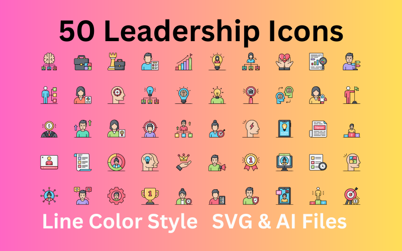 Набор значков лидерства: 50 цветных значков линий - файлы SVG и AI