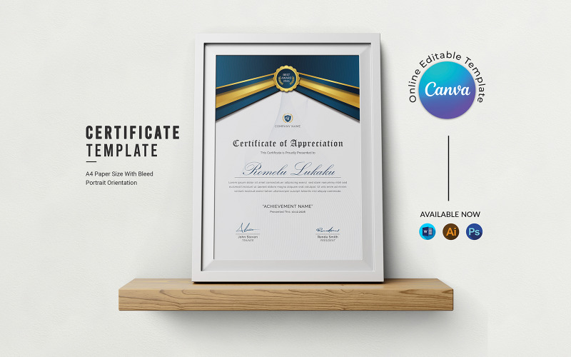 Profesjonalny projekt szablonu certyfikatu Canva