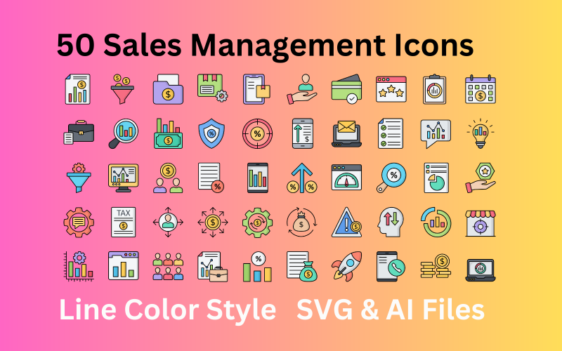 Set di icone per la gestione delle vendite 50 icone a colori della linea - file SVG e AI