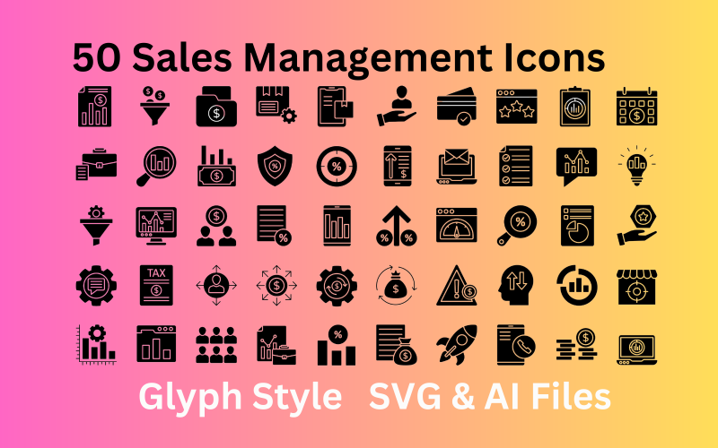 Verkoopbeheer Icon Set 50 Glyph-pictogrammen - SVG- en AI-bestanden