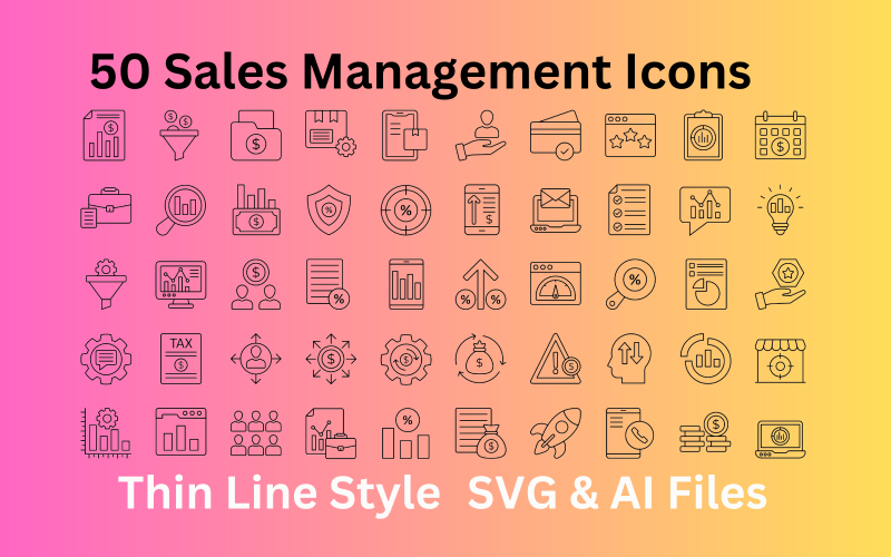 Verkoopbeheer Icon Set 50 overzichtspictogrammen - SVG- en AI-bestanden
