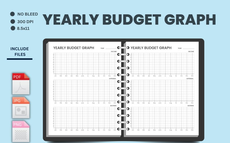 Gráfico de visão geral financeira, inserções de planejador para impressão, modelo de gráfico de orçamento anual