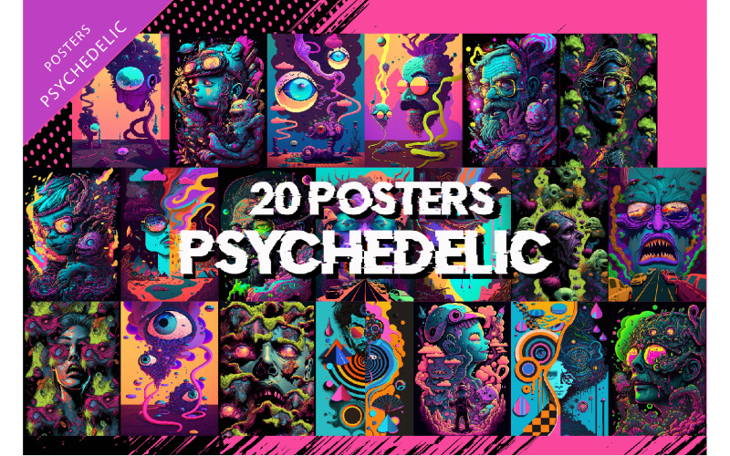 Psychedelic poster seti. Sanat