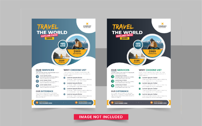 Vakantiereizen Flyer Design of bewerkbare tour flyer ontwerpsjabloon lay-out