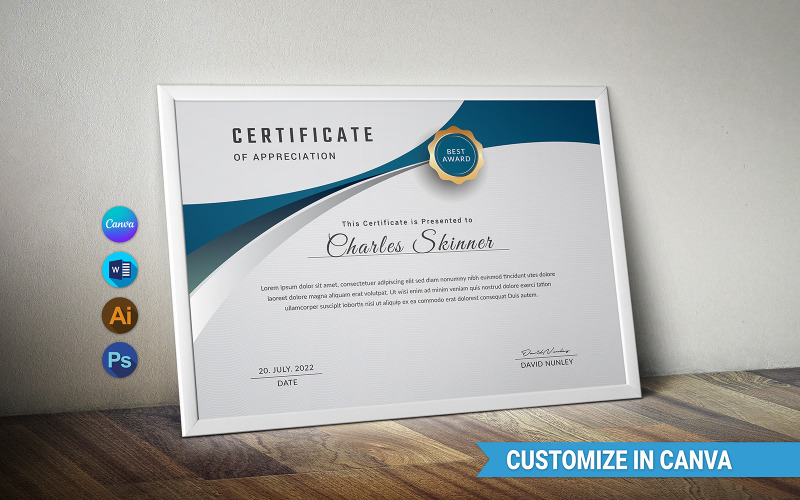 Design de modelo de certificado Canva moderno e limpo