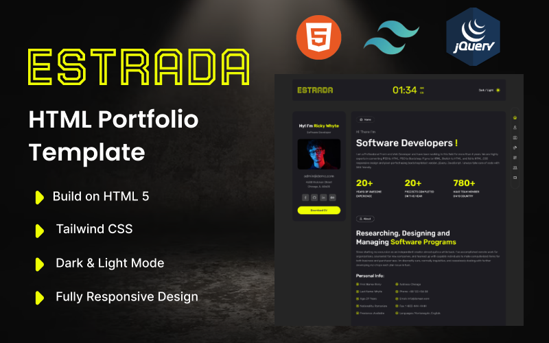 ESTRADA – šablona HTML jednostránkového kreativního portfolia