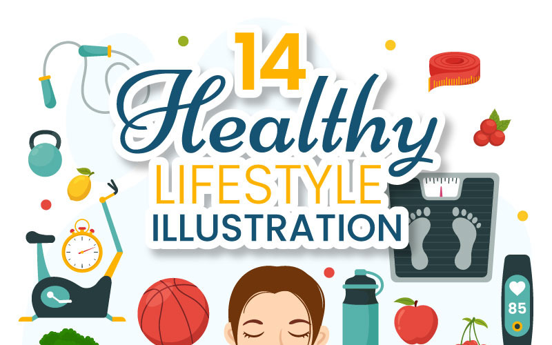 14 hälsosam livsstil vektorillustration
