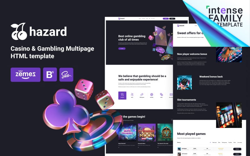 Hazard - Шаблон веб-сайту Bootstrap HTML5 для казино та азартних ігор