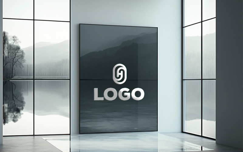 Maquete de logotipo de parede de vidro | Maquete de parede de vidro