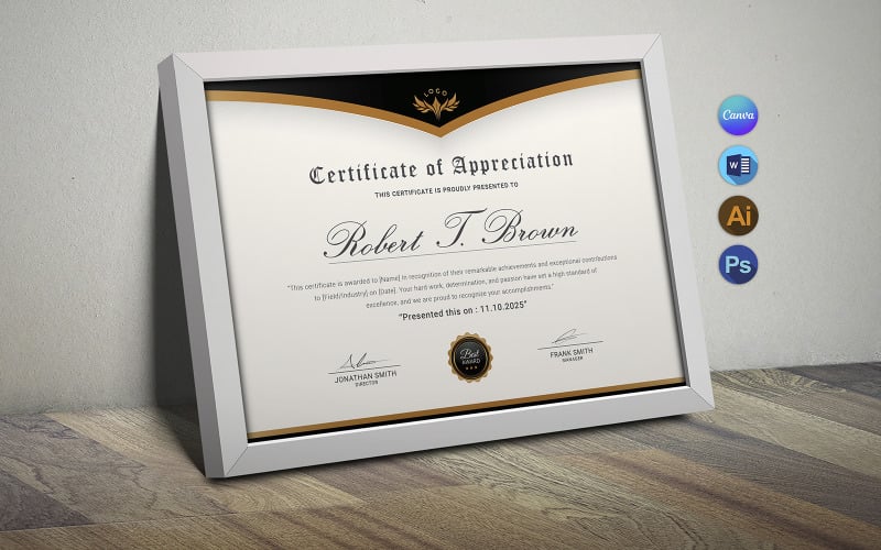 Plantilla de certificado de reconocimiento de Robert Canva