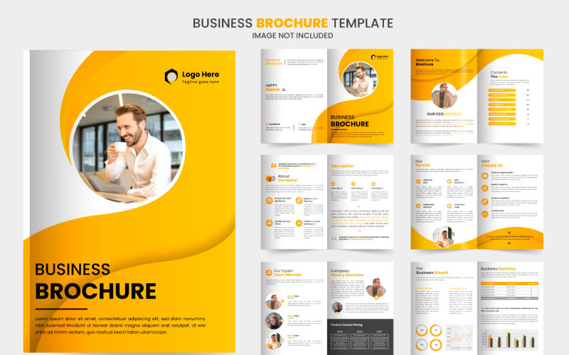 projekt broszury z profilem firmy, minimalny, wielostronicowy układ edytowalnego szablonu broszury biznesowej
