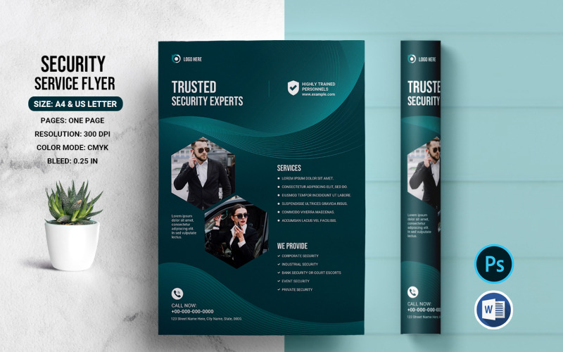 Flyer-Vorlage für den Sicherheitsdienst. Psd und Word
