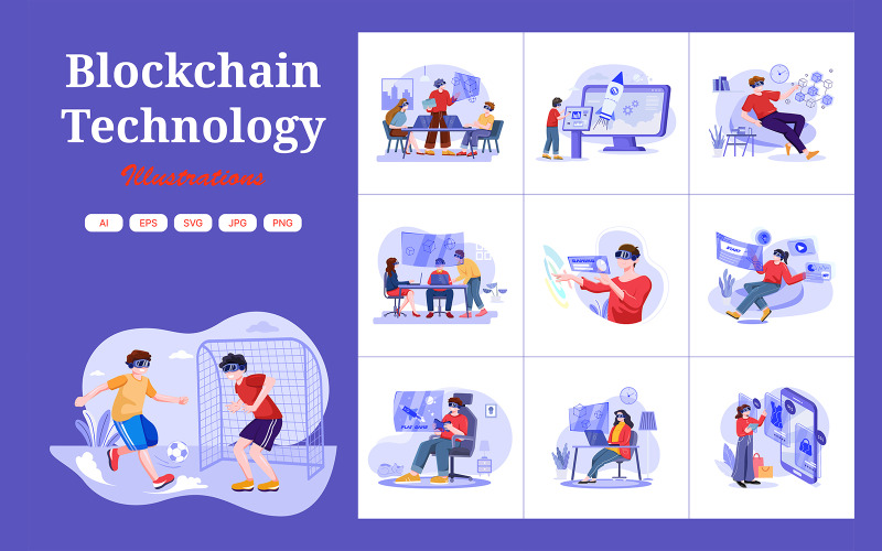 M398_ Pakiet ilustracji technologii Blockchain