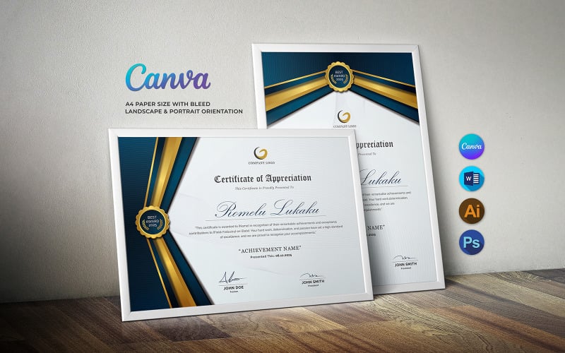 感谢证书模板 Canva