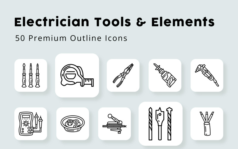 Icônes de glyphe d'outils et d'éléments d'électricien