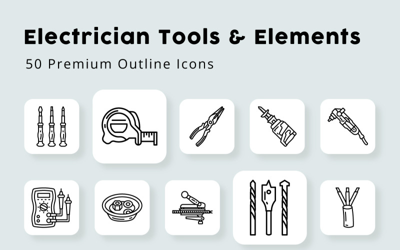 Outils et éléments d'électricien décrivent les icônes