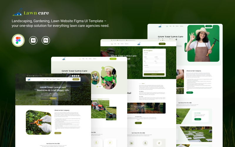 Pielęgnacja trawnika | Architektura krajobrazu, ogrodnictwo Szablon witryny internetowej Figma UI
