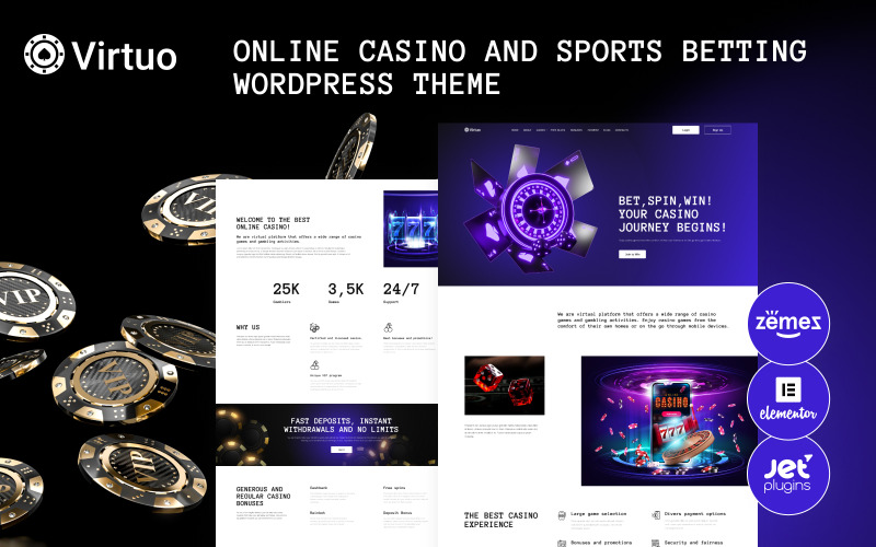 Virtuo - WordPress šablona pro sportovní sázení a online kasino pro hazardní web