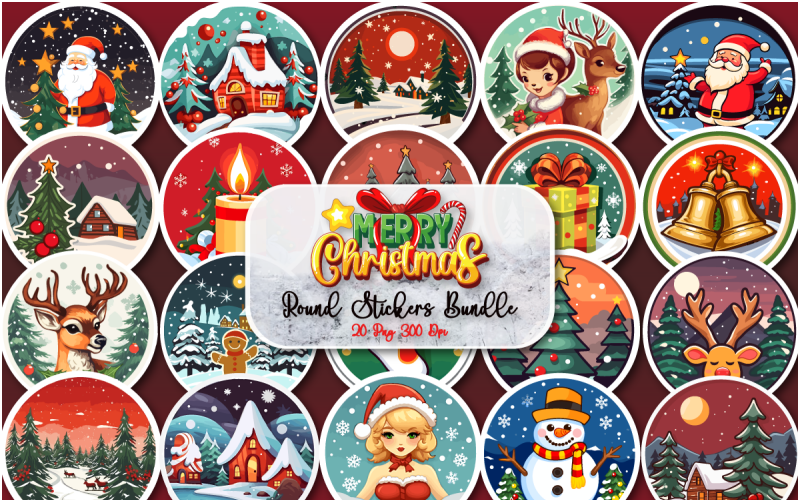 Round Christmas Printable Sticker Bundle