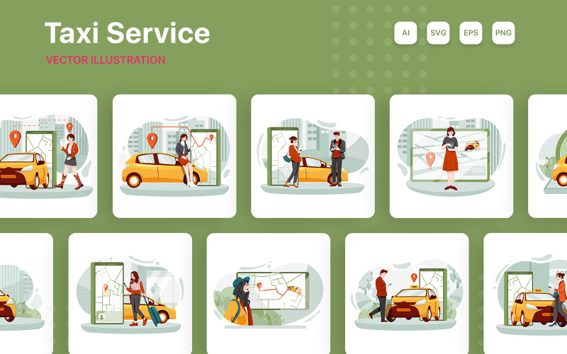 M208_ Pacchetto illustrazioni servizio taxi