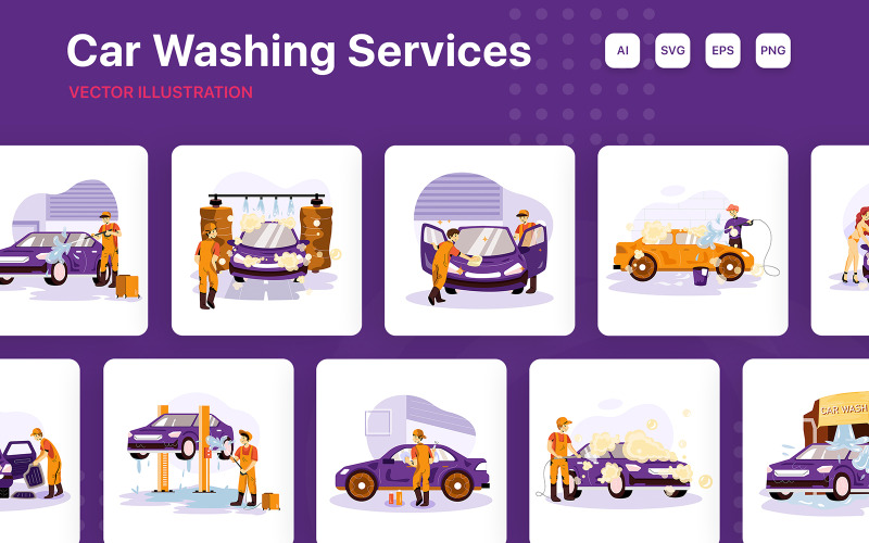 M220_ Paquete de ilustraciones del servicio de lavado de autos