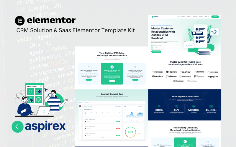 Aspirex - Kit de modèles de solution CRM et Saas Elementor