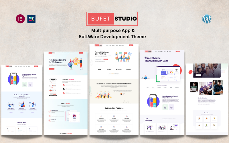 Bufet Studio - Tema WordPress de desenvolvimento de software multifuncional e aplicativos móveis