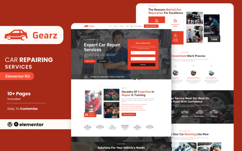 Gearz - Kit Elementor per servizi di riparazione e messa a punto auto