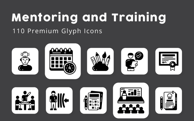 Glyphensymbole für Mentoring und Schulung