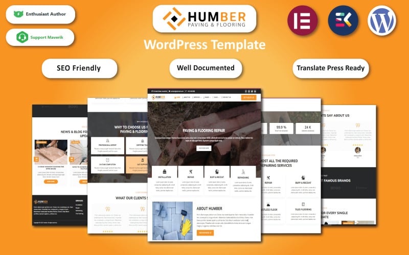 Humber – Modèle WordPress pour pavage, construction et revêtement de sol
