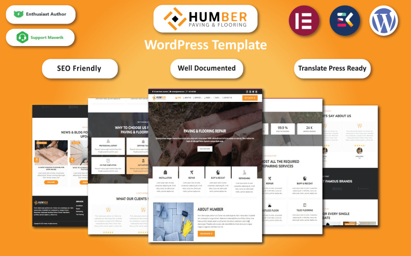 Humber - Modello WordPress Elementor per pavimentazione, costruzione e pavimentazione