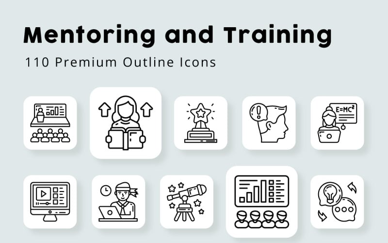 Ícones de esboço de mentoria e treinamento