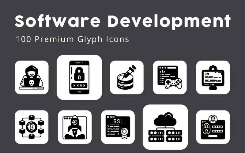 Ícones de glifo de desenvolvimento de software