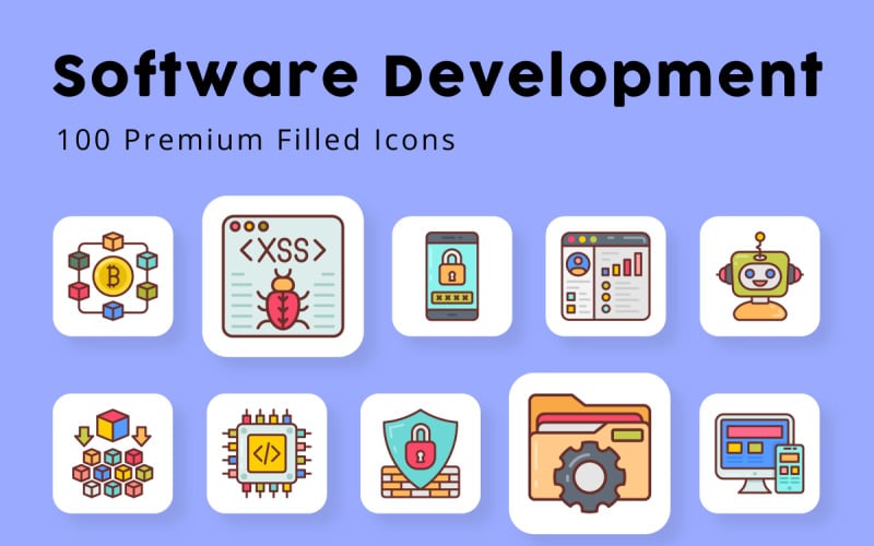 Ícones preenchidos de desenvolvimento de software