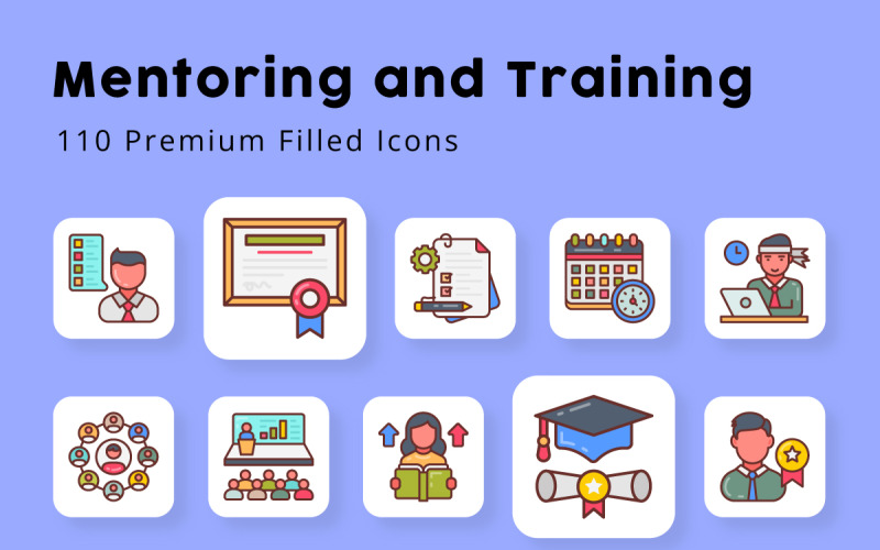 Iconos llenos de tutoría y formación