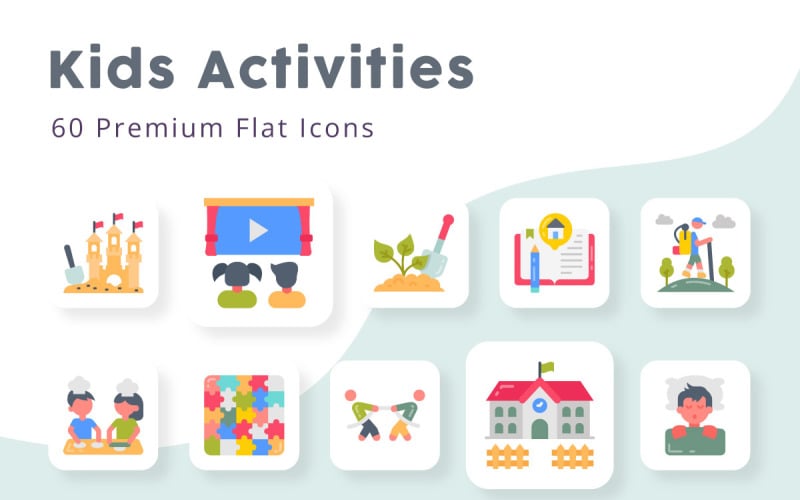Iconos planos de actividades para niños