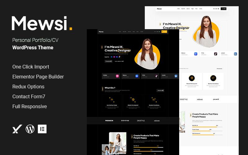 Mewsi — тема WordPress для особистого портфоліо/резюме