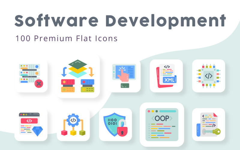 Softwareontwikkeling plat pictogrammen