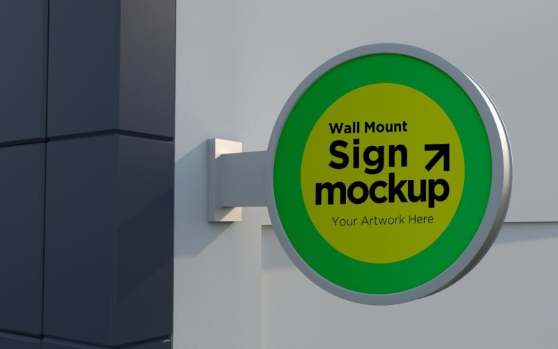 Round Wall Mount Façade Sign Board Mockup Template 5B