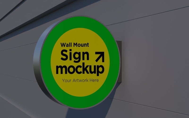 Round Wall Mount Sign Board Mockup Template 07A