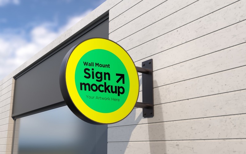 Round Wall Mount Sign Mockup Template Attached To The Wall 17a