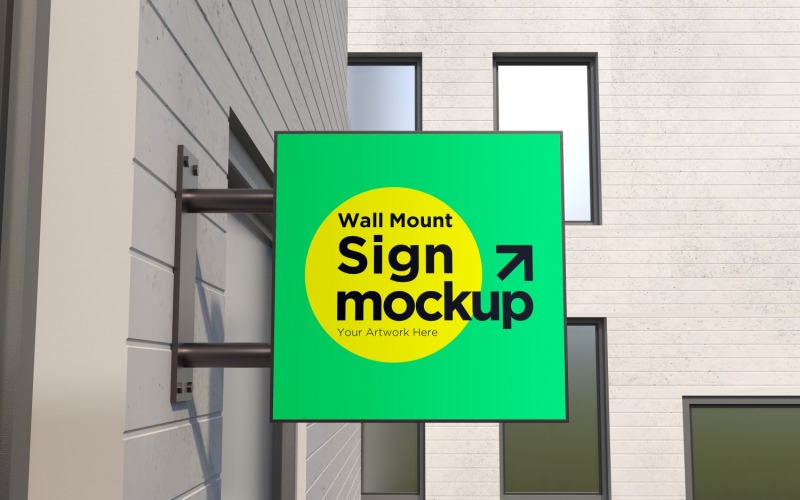 Square Wall Mount Sign Mockup Template attached to the wall 15C