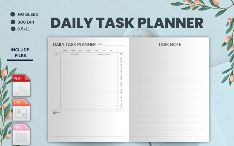 Tagesaufgabenplaner – KDP Interior. Druckbarer täglicher Büroplaner, Produktivitätsplaner für den Arbeitstag
