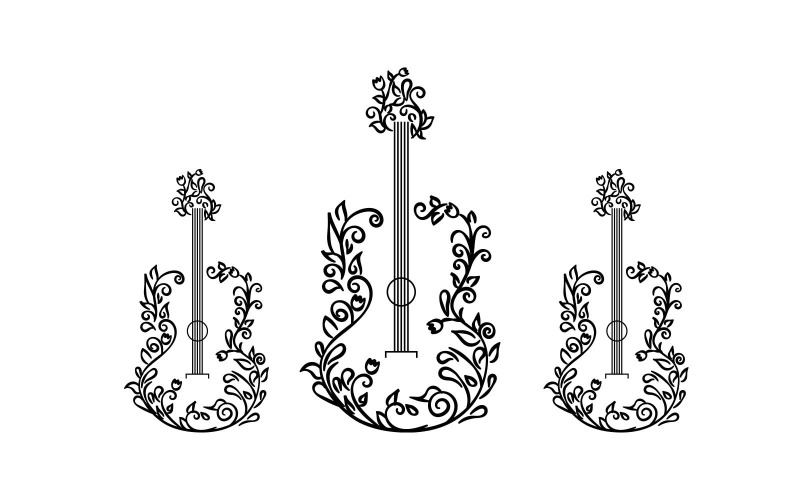 Design creativo del logo della chitarra in fiore