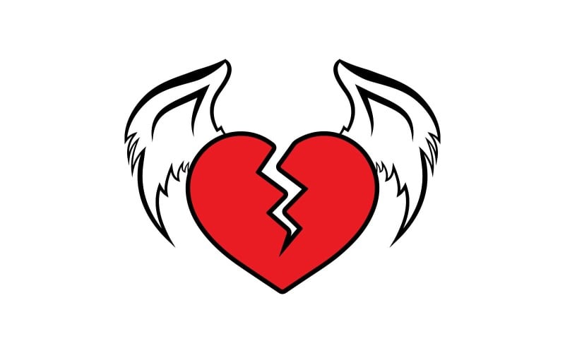 Design de logotipo de coração partido com asas