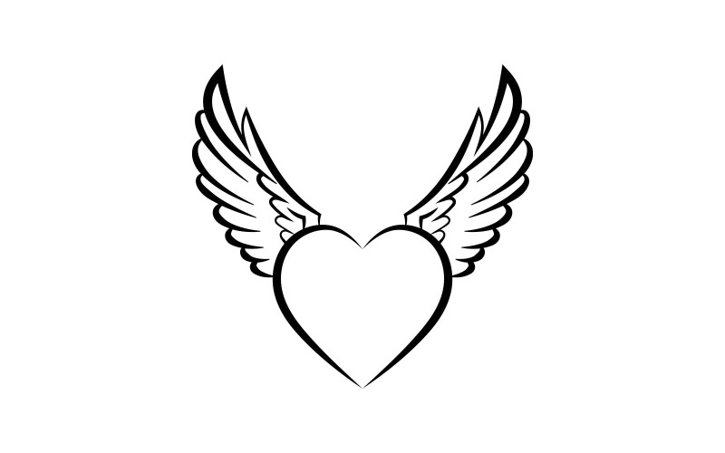 Hart met vleugels zwart logo ontwerp