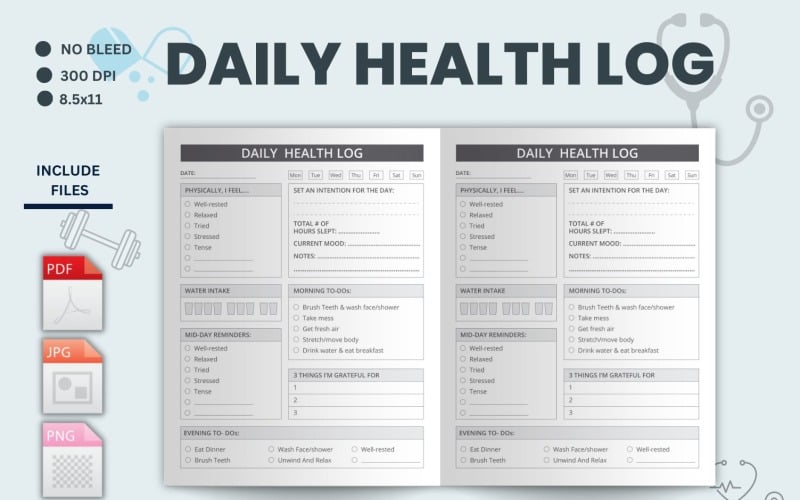 Jednoduchý tisknutelný Daily Health Tracker, denní wellness tracker