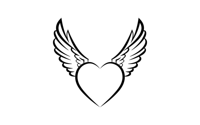 Srdce s křídly černé logo design