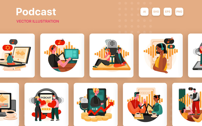 M246_ Paquete de ilustraciones de podcasts