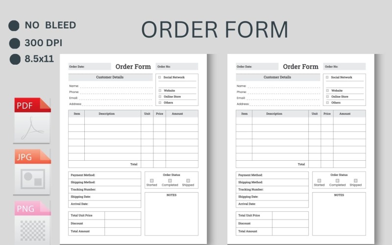 Modelo de formulário de pedido personalizado, modelo de formulário de pedido de compra, formulário de pedido editável